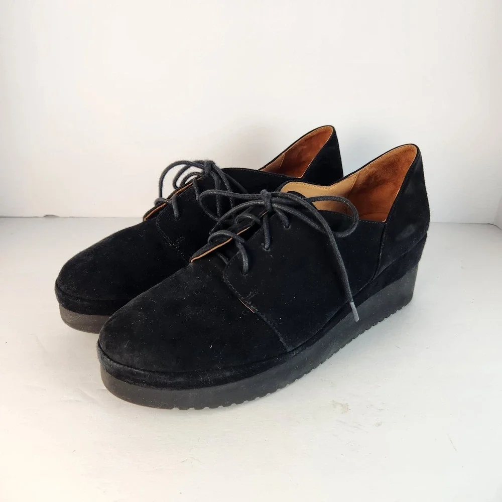 L'AmourDes Pieds Women's Casual Lace-up Black‎ Suede Platform Shoes Size 10M